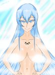  1girl akame_ga_kill! blue_eyes blue_hair breasts censored cleavage esdeath esdese highres shower 