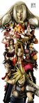  6+boys aerith_gainsborough anklet aqua_eyes asymmetrical_clothes barret_wallace black_hair blonde_hair blue_eyes braid breasts brown_hair buster_sword cait_sith cape cid_highwind cigar cloak closed_eyes cloud_strife crown dark_skin earrings elbow_gloves eudetenis everyone fangs final_fantasy final_fantasy_vii fingerless_gloves gloves goggles goggles_on_head green_eyes highres jewelry long_hair low-tied_long_hair marlene_wallace midriff multiple_boys multiple_girls navel one-eyed one_eye_closed orange_eyes over_shoulder ponytail red_cape red_eyes red_hair red_xiii scar sephiroth shirt shoulder_armor shuriken silver_hair simple_background sitting_on_shoulder skirt sleeveless smile smoking spaulders spiked_hair striped striped_shirt sword sword_over_shoulder tattoo taut_clothes taut_shirt tifa_lockhart turtleneck tusks twin_braids very_long_hair vincent_valentine weapon weapon_over_shoulder white_background yuffie_kisaragi zack_fair 