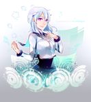  alpha_(acerailgun) android blue_hair borrowed_character breasts hand_on_own_chest holographic_interface medium_breasts original pink_eyes ravee_of_titans solo star white 