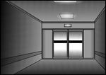  comic door floor greyscale light monochrome no_humans otoufu wall 