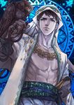  arabian_clothes bird black_hair blue_eyes darkwinslow falcon free! jacket jewelry keffiyeh male_focus necklace open_clothes open_jacket ring solo yamazaki_sousuke 