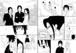  4girls alice_kei_(lemon-jiru) black_hair carrying comic crossdressing drunk earrings formal greyscale haruno_sakura japanese_clothes jewelry kimono long_hair monochrome multiple_boys multiple_girls naruto naruto_(series) necktie obi orochimaru piggyback sash shizune_(naruto) suit tsunade uchiha_fugaku uchiha_itachi uchiha_mikoto uchiha_sasuke 