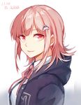  8c bad_id bad_pixiv_id danganronpa flipped_hair hair_ornament hairclip highres hood hoodie nanami_chiaki pink_eyes pink_hair short_hair smile solo super_danganronpa_2 