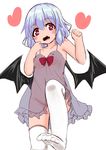  bare_arms bare_shoulders bat_wings blue_hair bottomless breasts collarbone convenient_censoring covered_navel covered_nipples fang heart heart-shaped_pupils leg_up lingerie negligee no_bra no_panties nyt_(nagane) open_mouth red_eyes remilia_scarlet see-through small_breasts solo symbol-shaped_pupils thighhighs touhou underwear white_legwear wings 