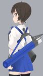  arrow bad_id bad_pixiv_id brown_hair from_behind gomashi_(goma) grey_background japanese_clothes kaga_(kantai_collection) kantai_collection looking_at_viewer machinery pleated_skirt quiver short_hair side_ponytail skirt solo tasuki thighhighs 