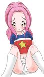  1girl blush brown_eyes digimon digimon_adventure_02 long_hair open_eyes panties pink_hair shoes skirt spread_legs tachikawa_mimi underwear 