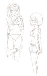  bikini chikyuu_no_houkago glasses monochrome sketch solo swimsuit traditional_media yoshitomi_akihito 