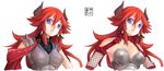  armor blue_eyes borrowed_character breasts erica_(acerailgun) eudetenis horns long_hair medium_breasts multiple_views original parted_lips red_hair sidelocks simple_background upper_body variations white_background 