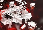  breasts cannon cleavage dated dress horns kantai_collection kirigaku_luo large_breasts long_hair machinery midway_hime pantyhose red_eyes shinkaisei-kan solo turret very_long_hair white_dress white_hair 