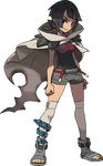  ankle_boots anklet black_hair boots breasts chaps cloak full_body grey_legwear higana_(pokemon) highres holding holding_poke_ball jewelry medium_breasts official_art oomura_yuusuke over-kneehighs poke_ball pokemon pokemon_(game) pokemon_oras red_eyes short_hair short_ponytail shorts shoulder_pads smile solo thighhighs toeless_boots transparent_background 