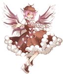  ;d animal_ears bad_id bad_pixiv_id berver brown_dress dress full_body high_heels mystia_lorelei one_eye_closed open_mouth pink_hair red_eyes scarf shoes short_hair smile solo touhou white_background wings 