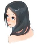  black_hair blue_eyes blush efmoe freckles from_behind highres lips long_hair original parted_lips sketch solo upper_body 