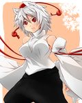  animal_ears bare_shoulders breasts detached_sleeves hat highres inubashiri_momiji large_breasts long_sleeves pom_pom_(clothes) red_eyes short_hair silver_hair solo sorato_jun tail tokin_hat touhou wolf_ears wolf_tail 