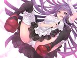  alternate_costume apron bandages blush breasts cleavage danganronpa enmaided knife large_breasts long_hair maid mary_janes mole mole_under_eye nurse open_mouth panties pantyshot puffy_short_sleeves puffy_sleeves purple_eyes purple_hair shoes short_sleeves solo super_danganronpa_2 takamiya_ren tears thighhighs tsumiki_mikan underwear white_panties 