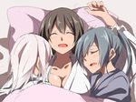  akagi_(kantai_collection) bad_id bad_pixiv_id female_admiral_(kantai_collection) girl_sandwich kantai_collection long_hair multiple_girls sandwiched shindou_akane shinsono_shiroko sleeping twintails yuri zuikaku_(kantai_collection) 