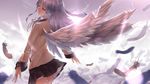  2d angel_beats! angel_wings bad_id bad_pixiv_id blazer closed_eyes derivative_work feathers jacket long_hair long_sleeves school_uniform silver_hair skirt sky solo tenshi_(angel_beats!) wings yellow_eyes 