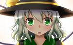  green_eyes green_hair hat hat_ribbon komeiji_koishi looking_at_viewer open_mouth ribbon short_hair solo ten203159 touhou 