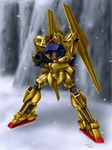  alternate_color bazooka gold gun gundam hyaku_shiki no_humans snow weapon zeta_gundam 