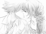  1girl closed_eyes couple greyscale hetero katekyo_hitman_reborn! kiss lenny-tree long_hair monochrome older sasagawa_kyouko sawada_tsunayoshi short_hair 