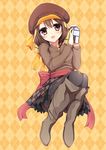  bad_id bad_pixiv_id black_legwear blush brown_eyes brown_hair coffee hat highres looking_at_viewer mascot open_mouth original pantyhose personification product_girl skirt smile solo yappen yukico-tan yukijirushi 