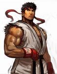  bag black_hair brolo cowboy_shot dougi eyebrows facial_hair headband male_focus muscle revision ryuu_(street_fighter) solo street_fighter street_fighter_iii_(series) stubble thick_eyebrows white_background 