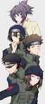  1girl 4boys bangs character_request looking_at_viewer mitarashi_anko multiple_boys naruto simple_background 