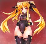  arm_strap bangs bare_shoulders beltbra black_gloves black_legwear blonde_hair blush breasts buckle cameltoe collar covered_navel cowboy_shot crotch downscaled fate_testarossa from_below gloves groin hair_ribbon halterneck highleg highleg_leotard leotard long_hair lyrical_nanoha magical_girl mahou_shoujo_lyrical_nanoha md5_mismatch parted_bangs red_background red_eyes resized ribbon sidelocks skin_tight small_breasts solo taishi_(picchiridou) thigh_gap thighhighs twintails very_long_hair 