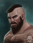  beard chest_hair facial_hair josh_anthony_coon lips male_focus mohawk muscle nose realistic scar shirtless solo street_fighter upper_body zangief 