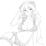  bad_id bad_tumblr_id blush bra breasts cleavage drill_hair flower garter_belt greyscale hair_flower hair_ornament hairband highres katherine_mcdonald kaze_no_stigma large_breasts lineart lingerie monochrome noccu panties smile solo thighhighs twin_drills underwear underwear_only 