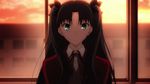  1girl animated animated_gif blue_eyes blush brown_hair fate/stay_night fate_(series) green_eyes lowres school_uniform tohsaka_rin tsundere twintails 