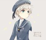  blue_eyes character_name clothes_writing dated grey_background grey_hair hat hat_ribbon kantai_collection military military_uniform neckerchief ribbon sailor_collar sailor_hat short_hair solo twitter_username uniform upper_body very_short_hair yellow_bunny z1_leberecht_maass_(kantai_collection) 