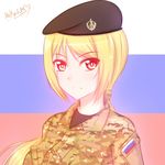  beret blonde_hair camouflage hat mikhail_n military military_uniform multicam_(camo) original ponytail russia solo uniform 