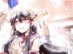  black_hair blush bridal_veil commentary_request crying crying_with_eyes_open dated dress hair_ornament happy_tears haruna_(kantai_collection) hiei_(kantai_collection) jewelry kantai_collection kirishima_(kantai_collection) kongou_(kantai_collection) long_hair multiple_girls nontraditional_miko open_clothes open_dress out_of_frame petals pov pov_hands ring signature takana_shinno tears veil wedding wedding_band 