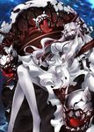  breasts cloud dress horns kantai_collection large_breasts lightning long_hair looking_at_viewer midway_hime pokimari red_eyes shinkaisei-kan solo very_long_hair white_dress white_hair white_skin 