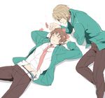  brown_hair closed_eyes flower kita_high_school_uniform koizumi_itsuki kyon male_focus multiple_boys nishisaki school_uniform sleeping suzumiya_haruhi_no_yuuutsu 