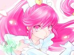  aino_megumi bow character_name cure_lovely elbow_gloves face gloves hair_bow happinesscharge_precure! highres innocent_form_(happinesscharge_precure!) long_hair magical_girl pink_eyes pink_hair ponytail precure shipu_(gassyumaron) solo white_gloves wide_ponytail 