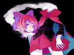  bow cape disembodied_head hair_bow kanitama_(putyourhead) long_sleeves open_mouth red_eyes red_hair sekibanki short_hair skirt smile smoke solo touhou 