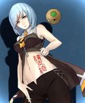  bare_shoulders blue_hair breasts gloves groin marguerite_(unlight) medium_breasts midriff naive_(day) navel necktie red_eyes robot short_hair solo translated unlight 