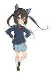  animal_ears bad_id bad_pixiv_id black_hair brown_eyes cat_ears highres k-on! kanau long_hair nakano_azusa solo twintails 