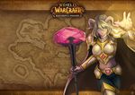  armor blue_skin closed_mouth dark_skin draenei female hammer highres holding holding_weapon horns looking_at_viewer magic map medium_hair midriff navel rebe11 solo warcraft weapon white_hair world_of_warcraft yrel 