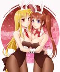  animal_ears bare_shoulders blonde_hair blue_eyes breast_press breasts brown_hair bunny_ears bunnysuit cleavage couple detached_collar fate_testarossa hair_ornament highres holding_hands hug large_breasts long_hair looking_at_viewer lyrical_nanoha mahou_senki_lyrical_nanoha_force mahou_shoujo_lyrical_nanoha mahou_shoujo_lyrical_nanoha_strikers mahou_shoujo_lyrical_nanoha_vivid multiple_girls pantyhose puchopucho red_eyes side_ponytail smile standing symmetrical_docking takamachi_nanoha twintails very_long_hair wrist_cuffs yuri 