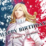  blonde_hair blue_eyes curly_hair dated funny_valentine happy_birthday holiday-jin jojo_no_kimyou_na_bouken long_hair male_focus solo steel_ball_run 
