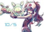  bad_id bad_pixiv_id baseball_cap blue_eyes brown_hair cowboy_shot dated denim denim_shorts domu_(hamadura) gen_5_pokemon hat high_ponytail long_hair looking_at_viewer open_mouth pokemon pokemon_(creature) pokemon_(game) pokemon_bw reuniclus shirt shorts sleeveless sleeveless_shirt touko_(pokemon) v vest white_background white_shirt wristband 