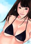  artist_name bad_id bad_pixiv_id bikini black_eyes breasts brown_hair cleavage dutch_angle face hits kusagami_style large_breasts lips long_hair looking_at_viewer original parted_lips signature skindentation solo swimsuit upper_body 