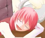  absurdres chair closed_eyes demon_girl demon_horns highres horns jitsu_wa_watashi_wa koumoto_akane open_mouth pink_hair sleeping smile solo vela 