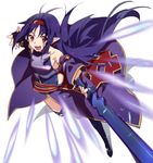  breastplate fingerless_gloves gloves hairband long_hair meer_rowe official_style purple_hair red_eyes solo sword_art_online very_long_hair yuuki_(sao) 