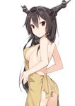  :&lt; akiha_(attract) apron ass bad_id bad_twitter_id black_hair blush breasts headgear kantai_collection large_breasts long_hair looking_at_viewer nagato_(kantai_collection) naked_apron puka_puka red_eyes sideboob simple_background solo sweat white_background 
