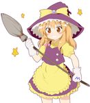  adapted_costume bad_id bad_pixiv_id blush broom brown_eyes commentary cosplay gloves grin hat kirisame_marisa long_hair orange_hair simple_background smile solo tanpinsansyoku touhou wario wario_(cosplay) wario_land white_background white_gloves witch_hat 