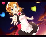  bad_id bad_pixiv_id blue_eyes chisumi dutch_angle frilled_skirt frills heart kousaka_honoka looking_at_viewer love_live! love_live!_school_idol_project maid maid_headdress mogyutto_&quot;love&quot;_de_sekkin_chuu! one_side_up open_mouth orange_hair reaching_out skirt solo 