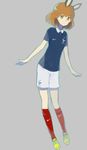  2014_fifa_world_cup amelie_planchard animal_ears bad_id bad_pixiv_id brown_hair france green_eyes shirono_kuma shirt shorts soccer soccer_uniform socks solo sportswear strike_witches world_cup world_witches_series 
